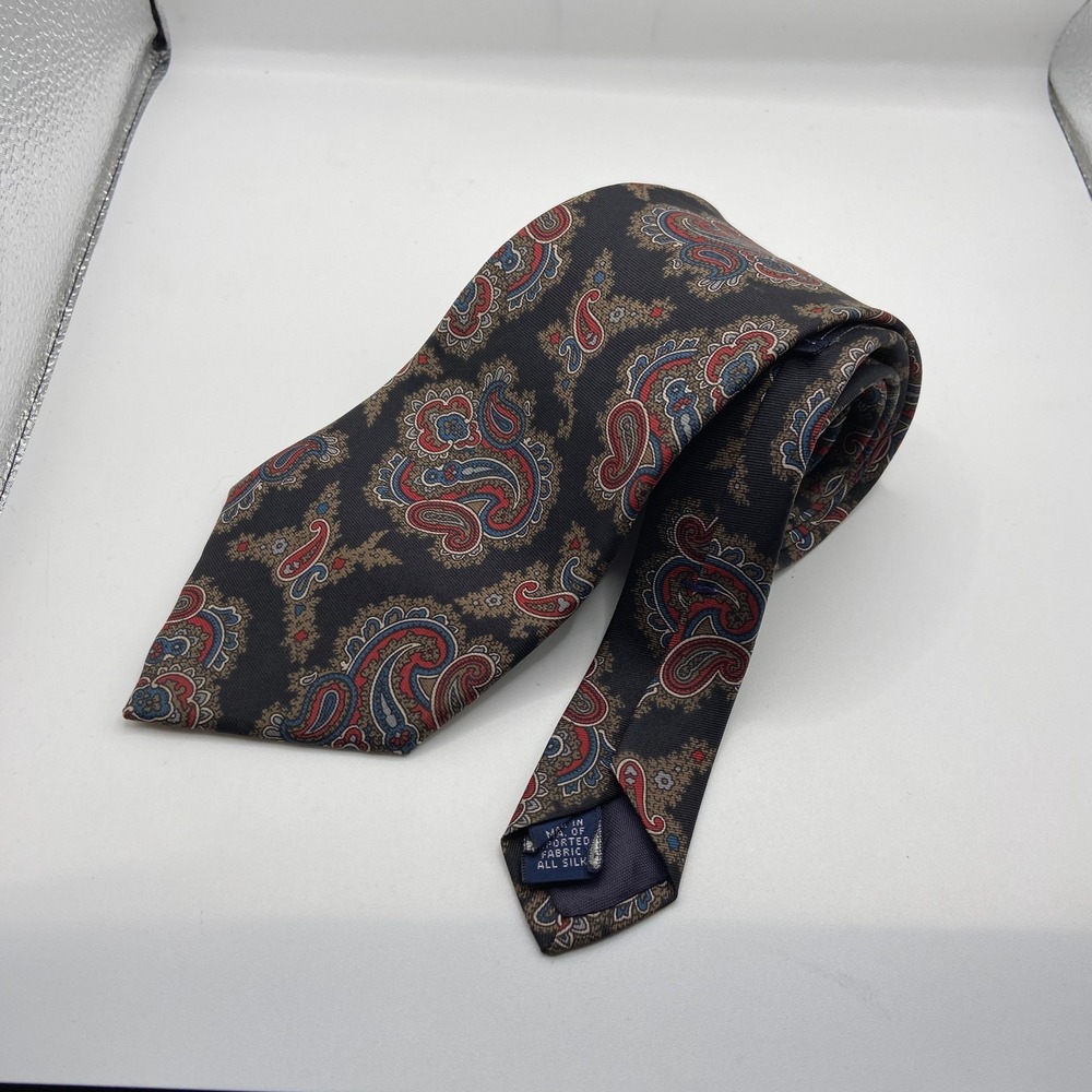 Vintage Damon Necktie Mens One Size Black Paisley Silk Neckwear Formal Business